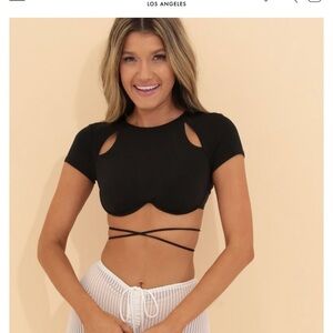 LUCY in the sky Cat Open Back Crop Top in Black